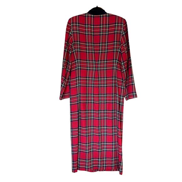 Vintage Red Heritage Tartan Plaid Maxi Dress Size 10 Velvet Collar Button Front - Picture 2 of 11